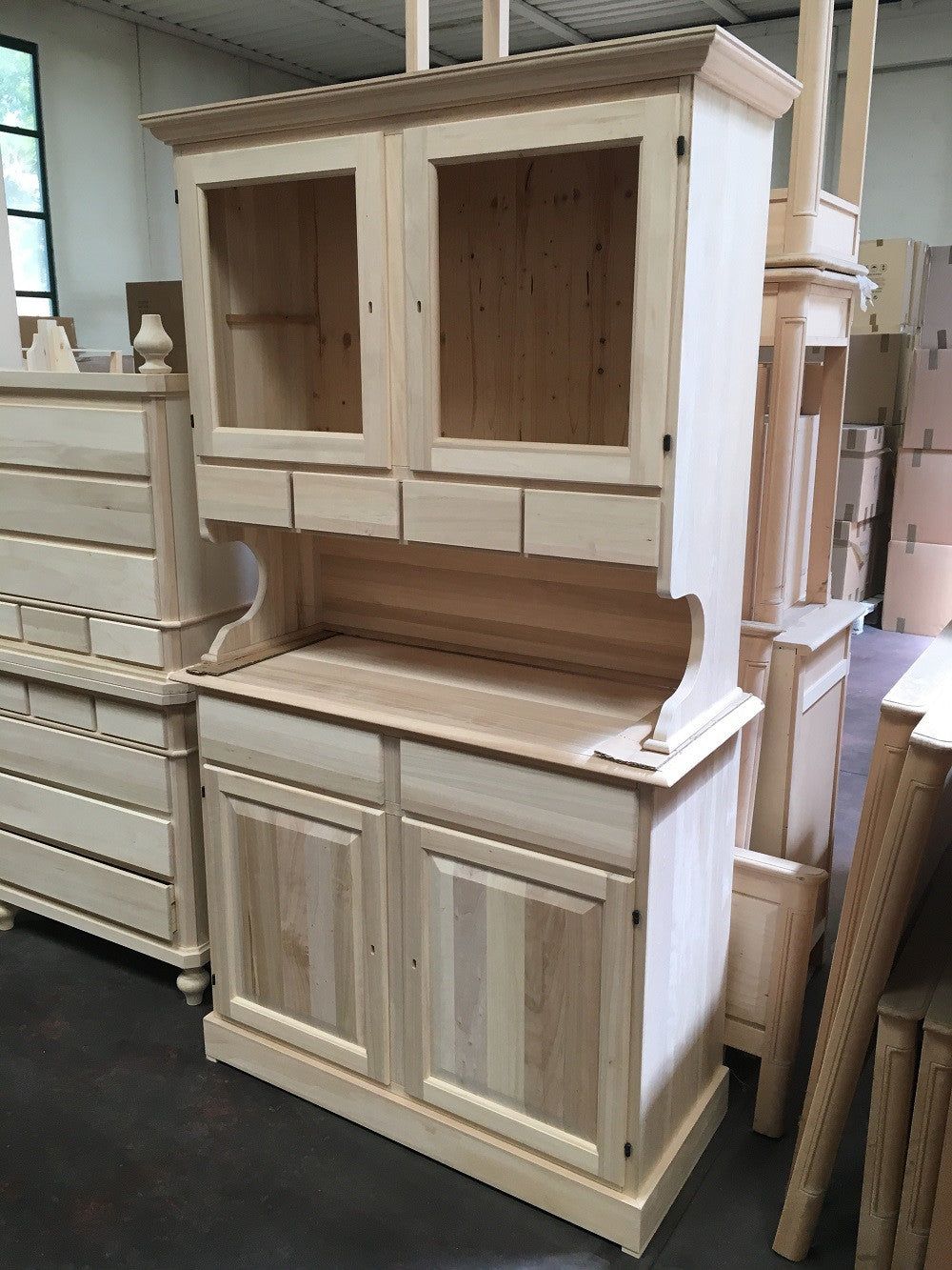 Cristalliera in legno classica 4 porte 6 cassetti grezzo l.120 p.51 h.211