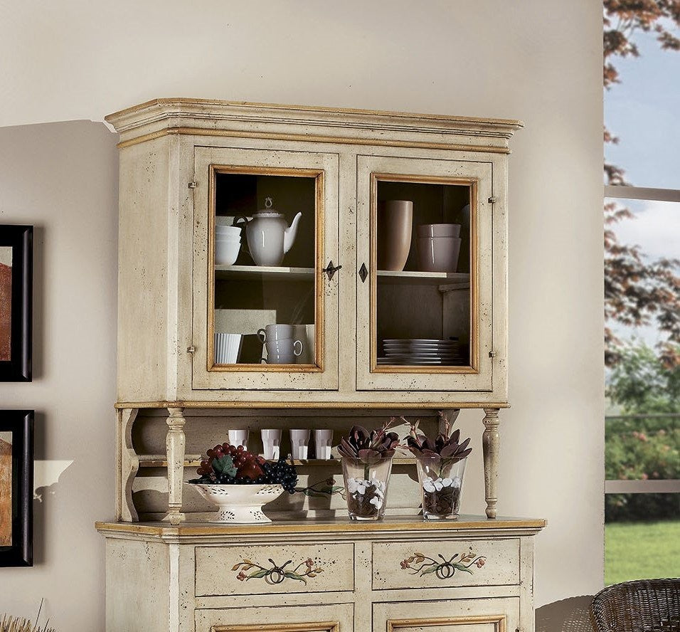 Cristalliera in legno provenzale laccata a mano 2 porte 112x49x206 (1416+1417) - Mobili 2G