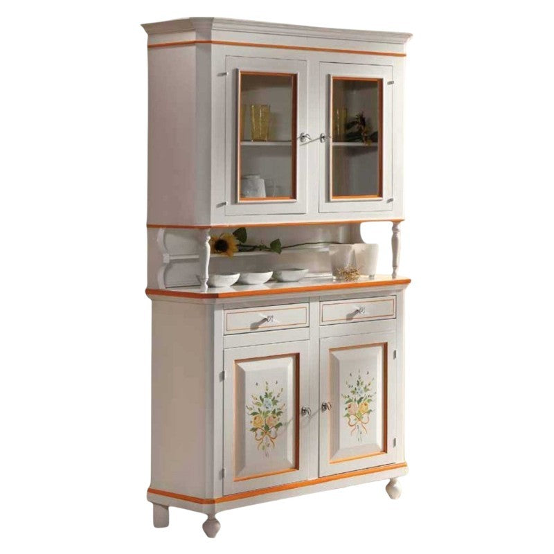 Cristalliera napoletana 2 ante legno shabby bianco decori 104x43x208 - Mobili 2G