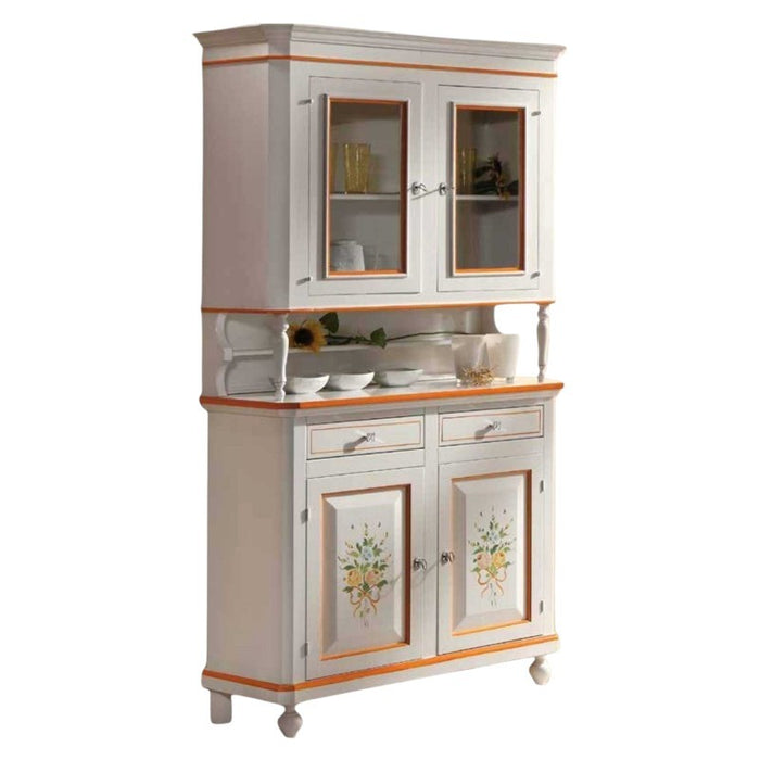 Cristalliera napoletana 2 ante legno shabby bianco decori 104x43x208 - Mobili 2G