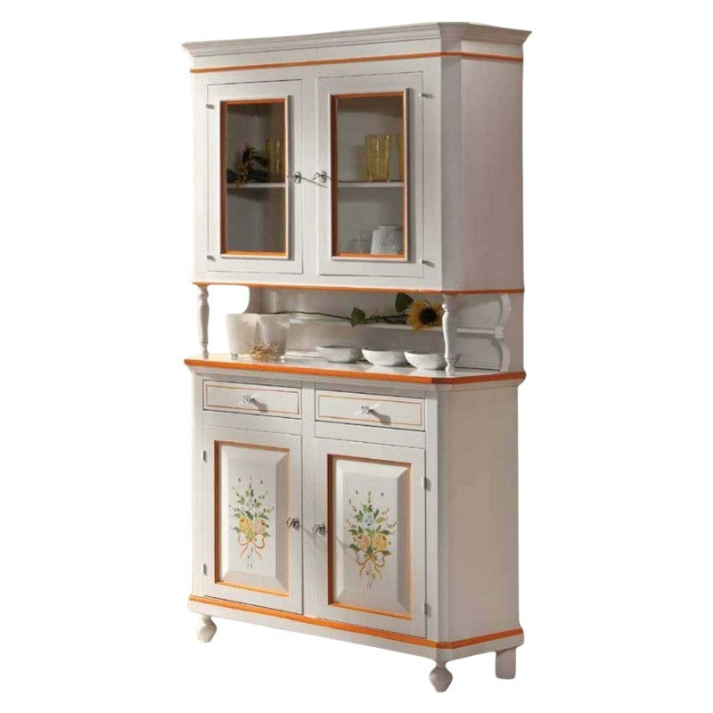 Cristalliera napoletana 2 ante legno shabby bianco decori 104x43x208 - Mobili 2G