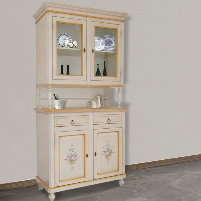 Cristalliera napoletana 2 ante legno shabby bianco decori 104x43x208 - Mobili 2G