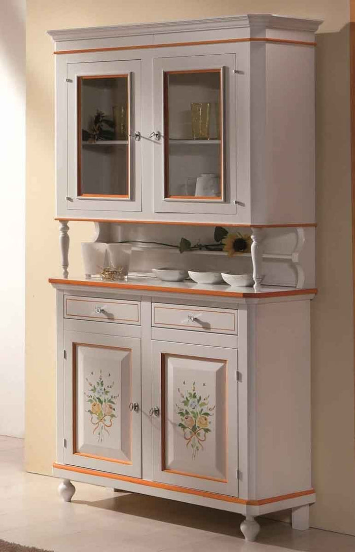 Cristalliera napoletana 2 ante legno shabby bianco decori 104x43x208 - Mobili 2G