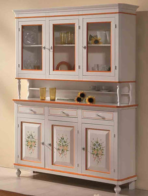 Cristalliera napoletana in legno 3 ante bianco/decori 150x43x208 - Mobili 2G