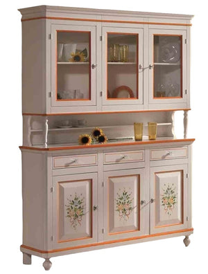 Cristalliera napoletana in legno 3 ante bianco/decori 150x43x208 - Mobili 2G