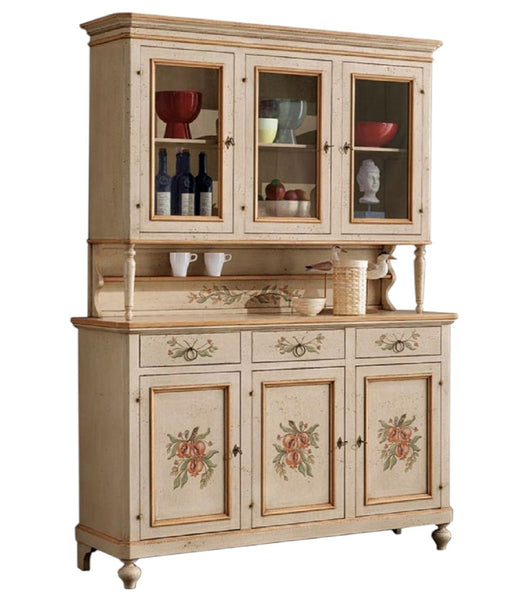 Cristalliera provenzale in legno shabby avorio ocra 3 porte 160x50x221 (1460+1461) - Mobili 2G