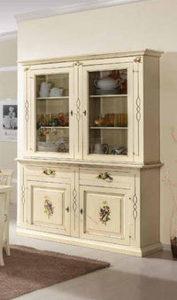 Cristalliera shabby avorio pennellato decori 168x48x222