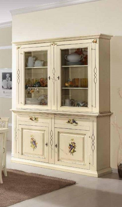 Cristalliera shabby avorio pennellato decori 168x48x222