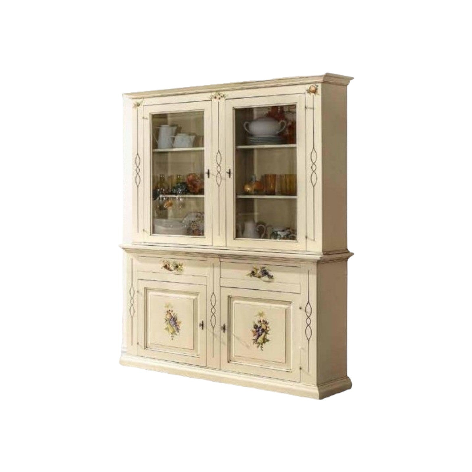 Cristalliera shabby avorio pennellato decori 168x48x222