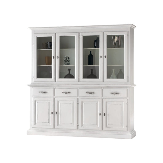 Cristalliera shabby chic in legno massello 8 porte bianco consumato l.222 p.51 h.226