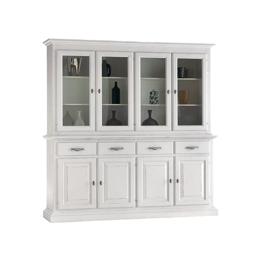 Cristalliera shabby chic in legno massello 8 porte bianco consumato l.222 p.51 h.226