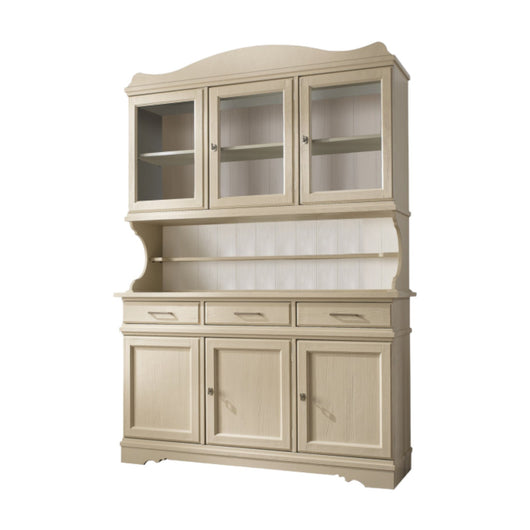 Cristalliera shabby in legno massello 6 ante 3 cassetti avorio opaco l.155 p.52 h.213 - Mobili 2G