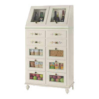 Dispensa 10 cassetti 2 ante legno bianco sporco e profili verdi 80x42x153