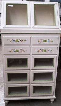 Dispensa 10 cassetti 2 ante legno bianco sporco e profili verdi 80x42x153