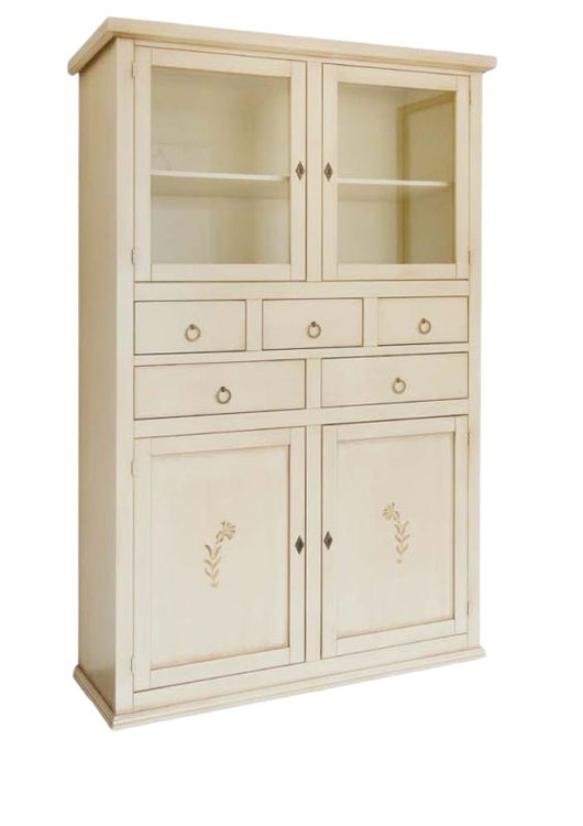 Dispensa 4 porte 5 cassetti legno avorio anticato decori shabby 120x41x187 - Mobili 2G