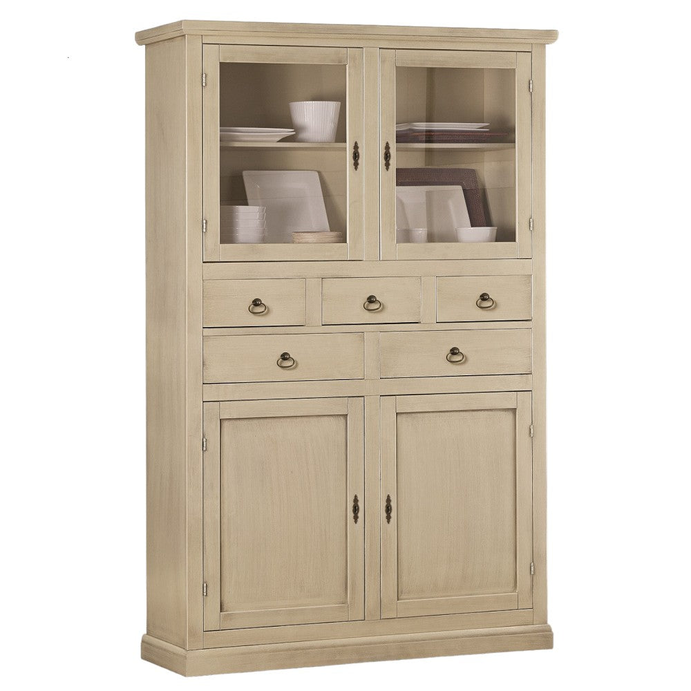 Dispensa classica 4 porte e 5 cassetti legno avorio patinato 120x41x187