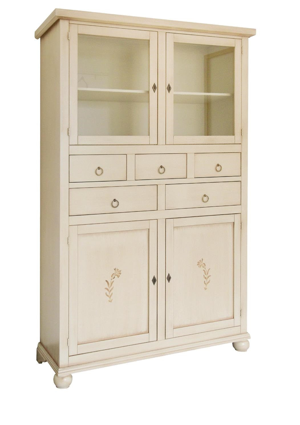 Dispensa classica in legno 4 porte 5 cassetti laccato avorio l.120 p.41 h.190