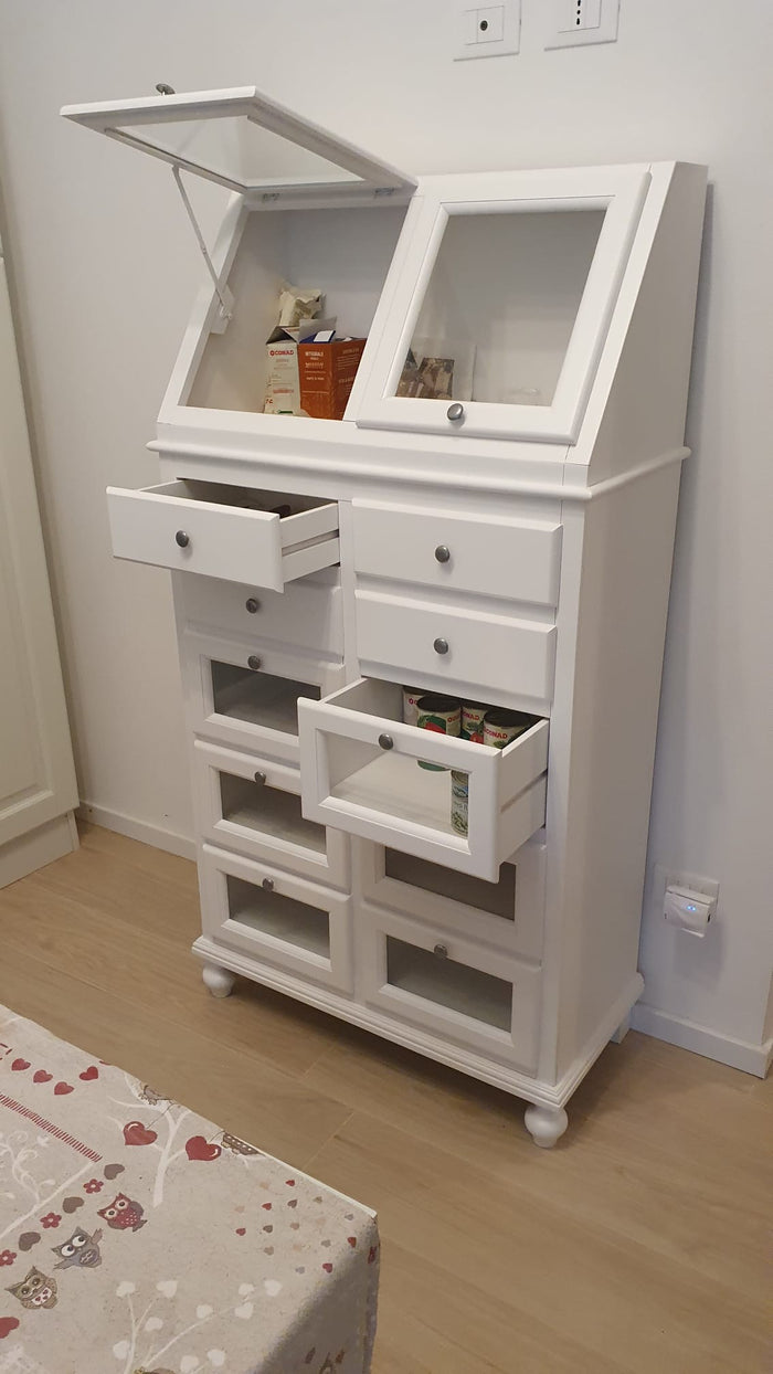 Dispensa pastaia arte povera legno bianco 80x42x153h (1243) - Mobili 2G