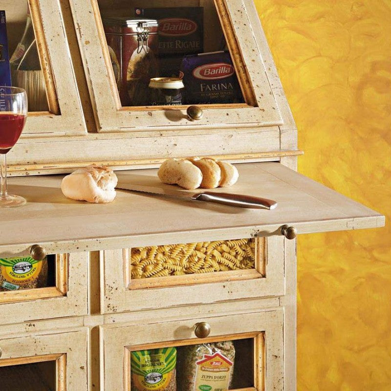 Dispensa shabby 2 ribalte, 2 porte e 4 cassetti legno decorata 82x44x153 (1447) - Mobili 2G