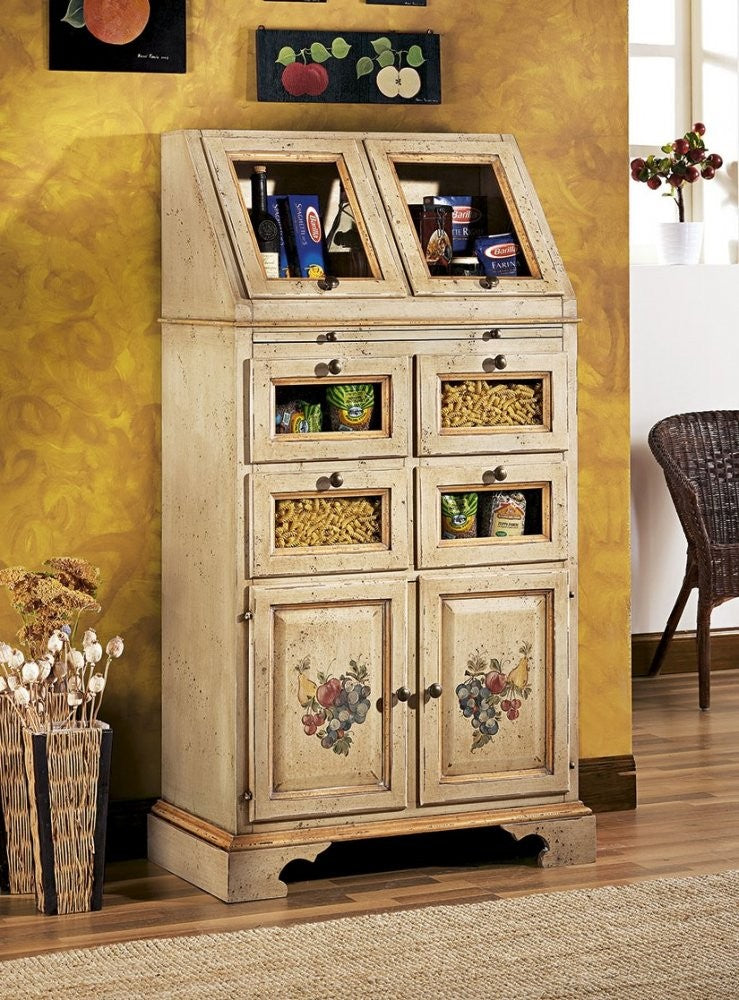 Dispensa shabby 2 ribalte, 2 porte e 4 cassetti legno decorata 82x44x153 (1447) - Mobili 2G