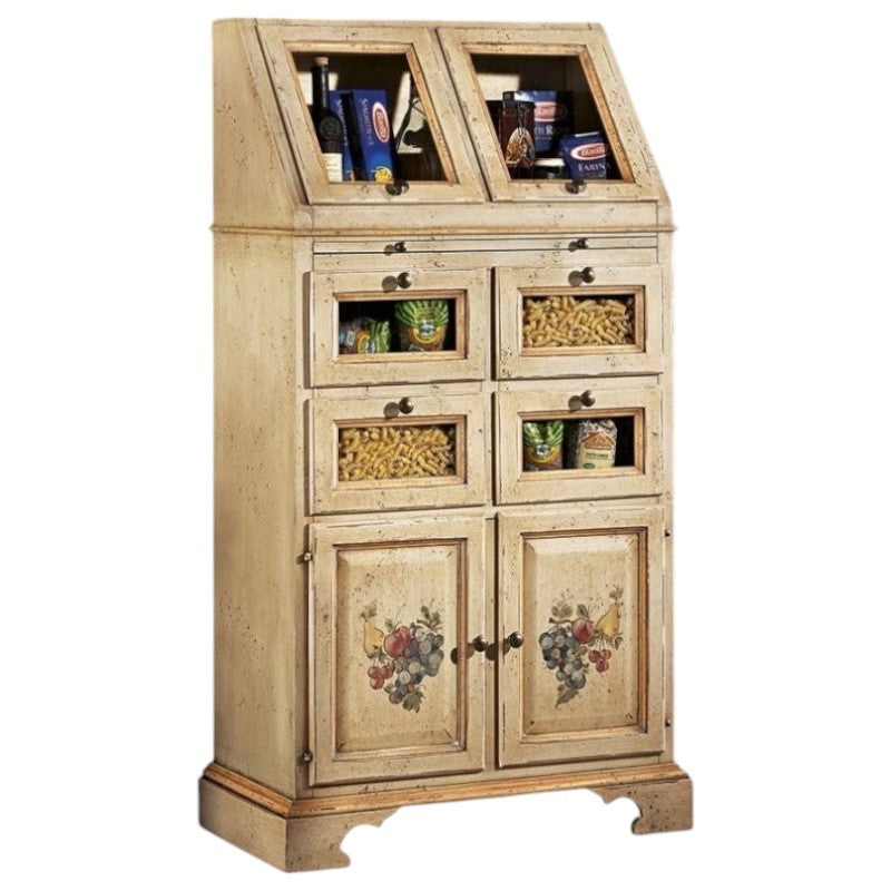 Dispensa shabby 2 ribalte, 2 porte e 4 cassetti legno decorata 82x44x153 (1447) - Mobili 2G