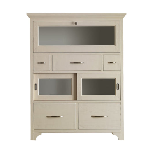 Dispensa shabby in legno massello 3 ribalte 5 cassetti avorio opaco l.110 p.45 h.140 - Mobili 2G