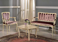 Divanetto imbottito in legno avorio con fregi oro