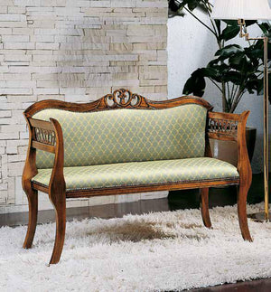 Divanetto imbottito in legno intagliato con fregi - Mobili 2G