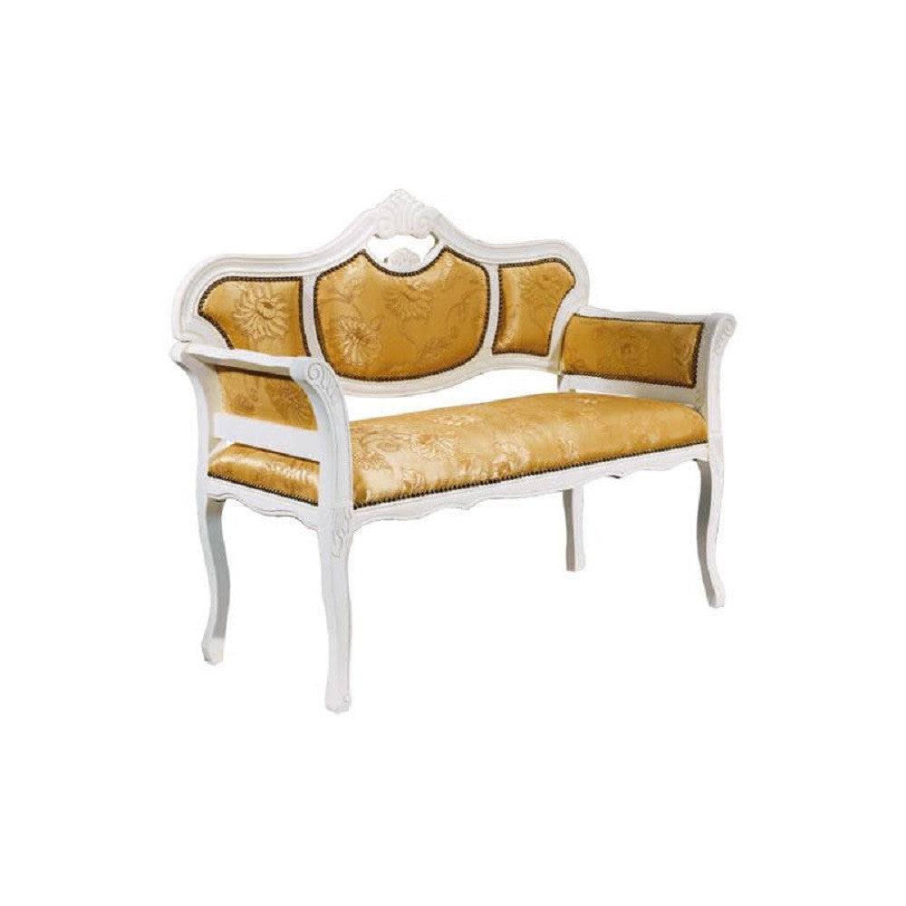 Divanetto imbottito shabby chic in legno intagliato con fregi - Mobili 2G