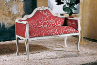 Divanetto imbottito shabby chic in legno massello con fregi oro