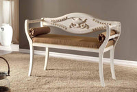 Divanetto imbottito shabby chic in legno massello con fregi