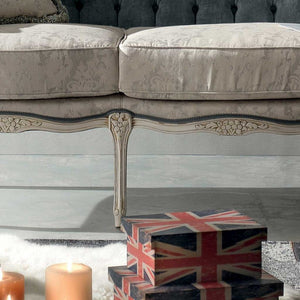 Divano classico 3 posti barocco imbottito grigio 186x83x98