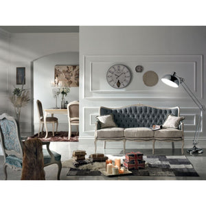 Divano classico 3 posti barocco imbottito grigio 186x83x98