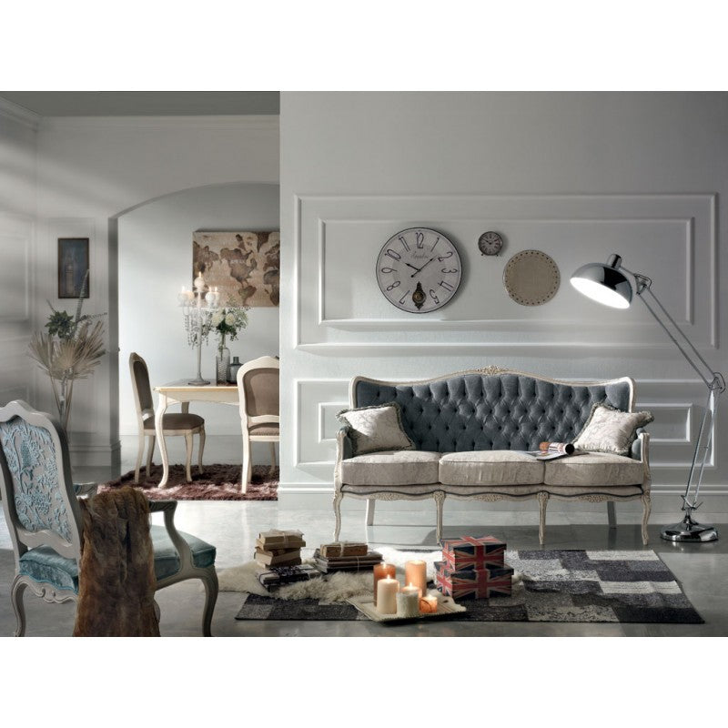 Divano classico 3 posti barocco imbottito grigio 186x83x98