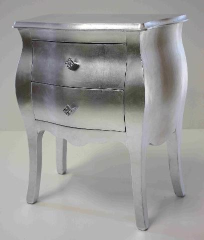 Gruppo 1 cassettiera 2 comodini bombati foglia argento maniglie swarovski - Mobili 2G