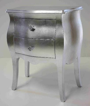 Gruppo 1 cassettiera 2 comodini bombati foglia argento maniglie swarovski - Mobili 2G