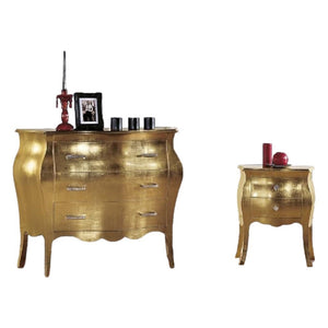 Gruppo 1 cassettiera 2 comodini bombati foglia oro maniglie swarovski - Mobili 2G