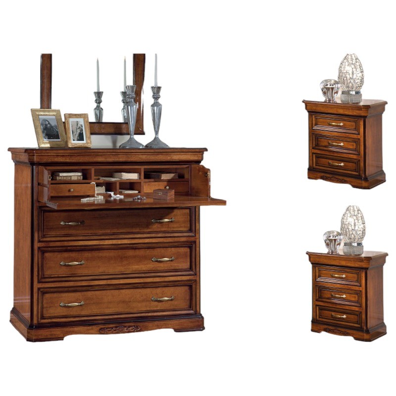 Gruppo 1 cassettiera 2 comodini classici legno tinta noce - Mobili 2G