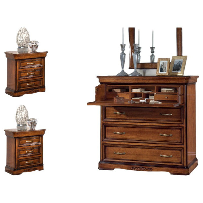 Gruppo 1 cassettiera 2 comodini classici legno tinta noce - Mobili 2G