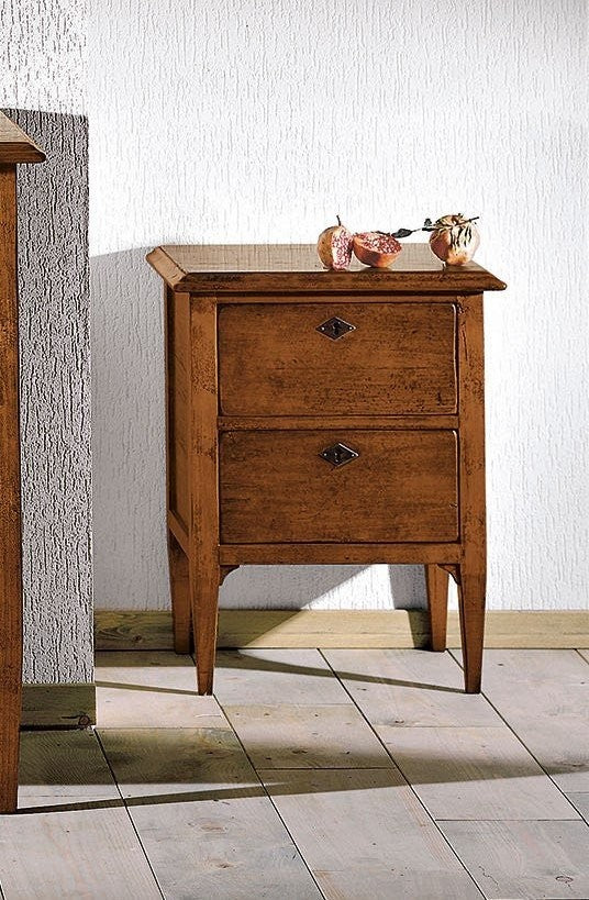 Gruppo 1 cassettiera 2 comodini legno arte povera tinta noce - Mobili 2G