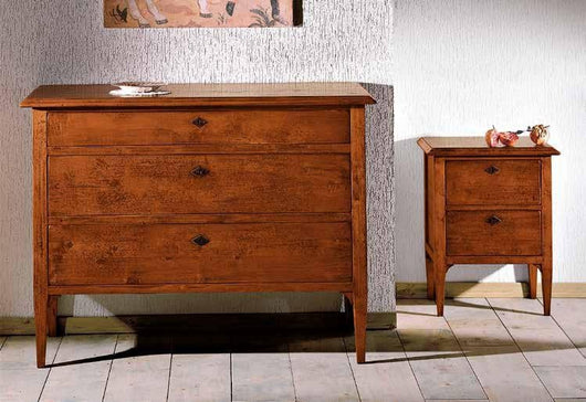 Gruppo 1 cassettiera 2 comodini legno arte povera tinta noce - Mobili 2G