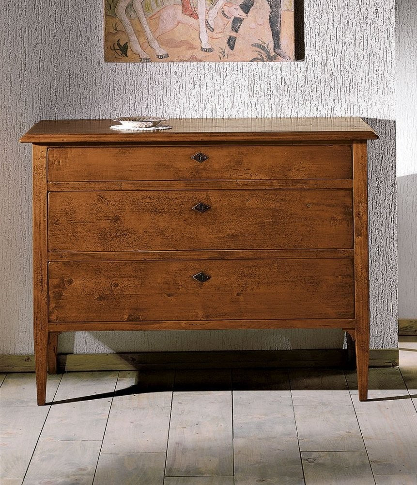 Gruppo 1 cassettiera 2 comodini legno arte povera tinta noce - Mobili 2G