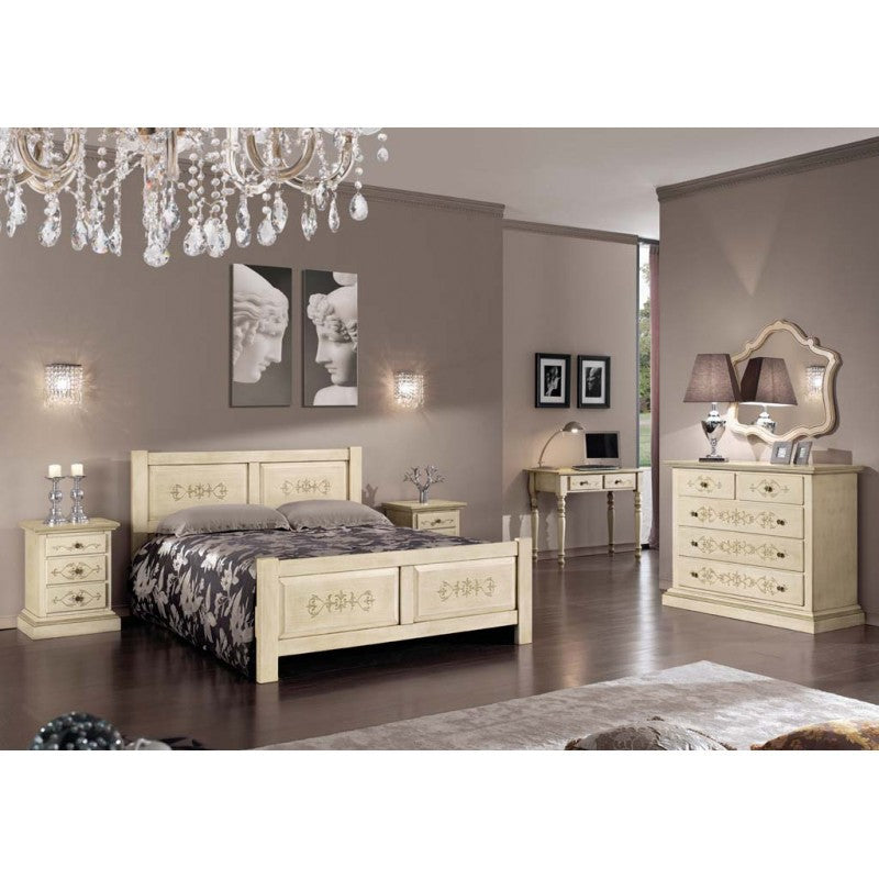 Gruppo 1 cassettiera 2 comodini legno classico avorio shabby - Mobili 2G