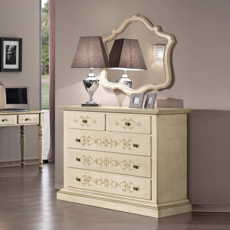 Gruppo 1 cassettiera 2 comodini legno classico avorio shabby - Mobili 2G