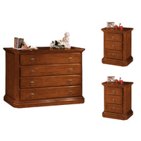 Gruppo 1 cassettiera 2 comodini legno classico tinta noce - Mobili 2G
