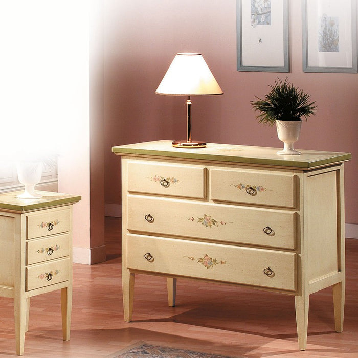 Gruppo 1 cassettiera 2 comodini legno shabby avorio verde (1309+1310) - Mobili 2G