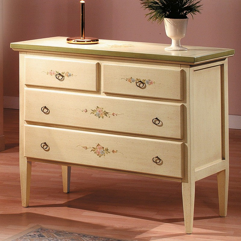 Gruppo 1 cassettiera 2 comodini legno shabby avorio verde (1309+1310) - Mobili 2G