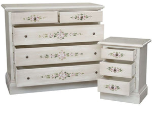 Gruppo 1 cassettiera 2 comodini shabby bianco anticato decorato - Mobili 2G