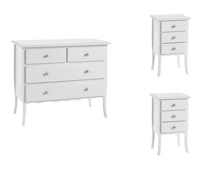 Gruppo 1 cassettiera 2 comodini shabby bianco opaco (6068+6069) - Mobili 2G