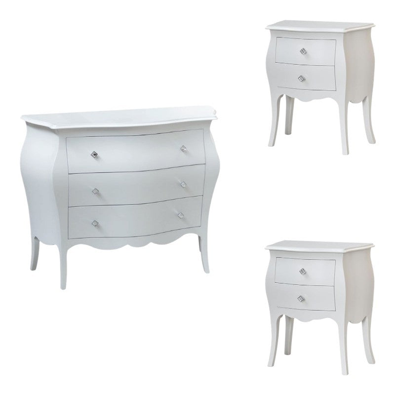 Gruppo 1 cassettiera 2 comodini shabby bianco swarovski - Mobili 2G